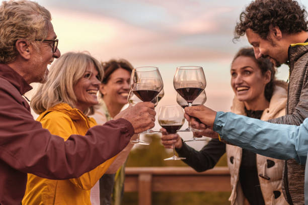 Group photo of guests raising a toast